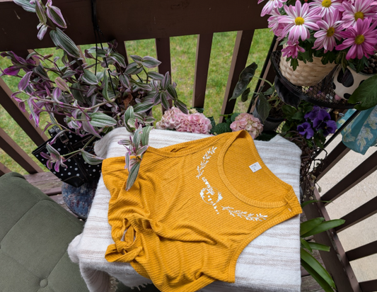 “Growing Together” Golden Ribbed Tie-Front Tank