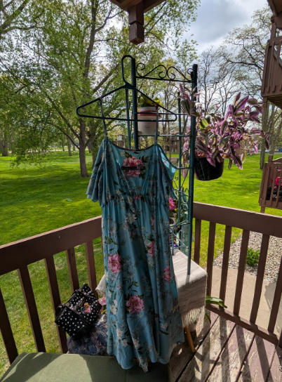 Hope Blooms Here – Upcycled Blue Floral Ruffle Dress