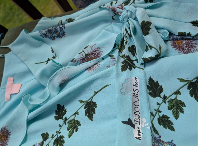 “Hope Blooms Here” Sky Blue Wrap Dress